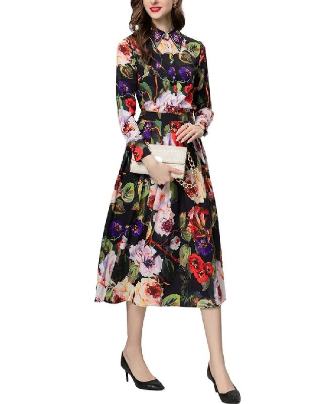 BURRYCO Midi Dress Elegant Floral Skirt Midi Dress