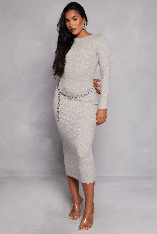 Daisy Ribbed Crew Neck Midi Dress Stylish Vintage Midi Dress