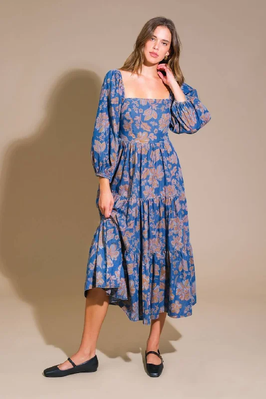 CIRCLE OF FRIENDS DENIM MIDI DRESS Fashionable One-Shoulder Midi Dress