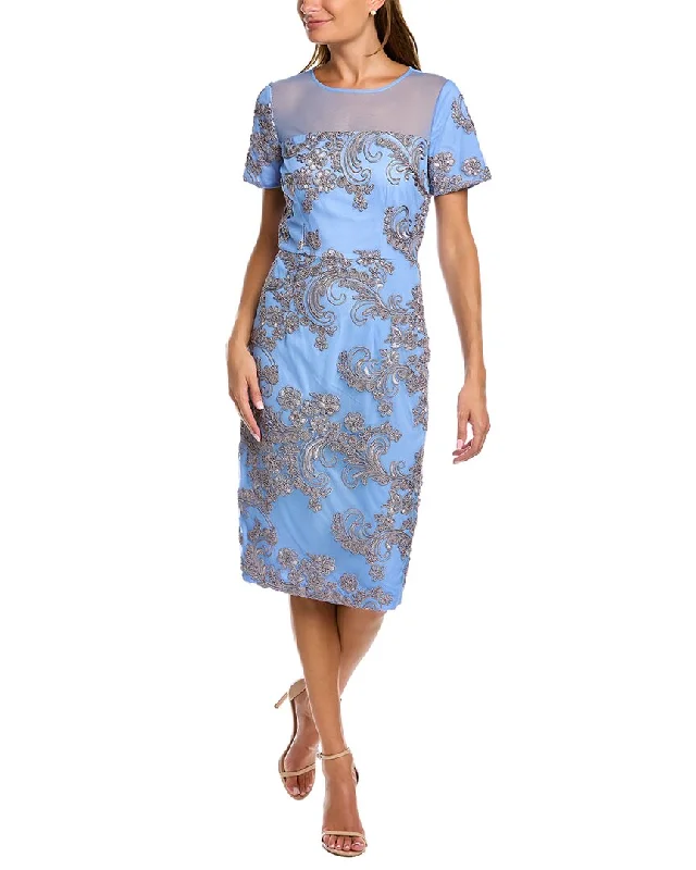 JS Collections Cheyenne Illusion Midi Dress Elegant Floral Appliqué Midi Dress