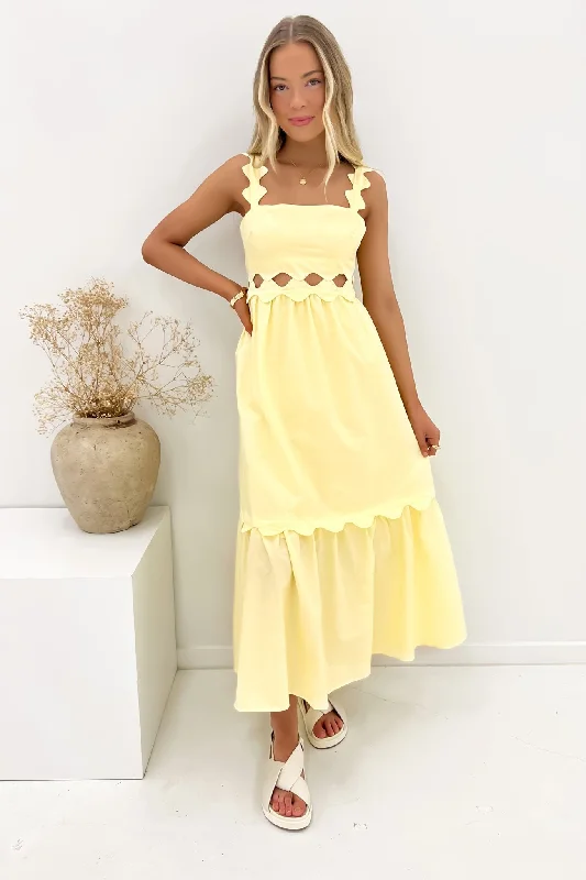 Junie Midi Dress Yellow Fashionable Pleated Midi Dress