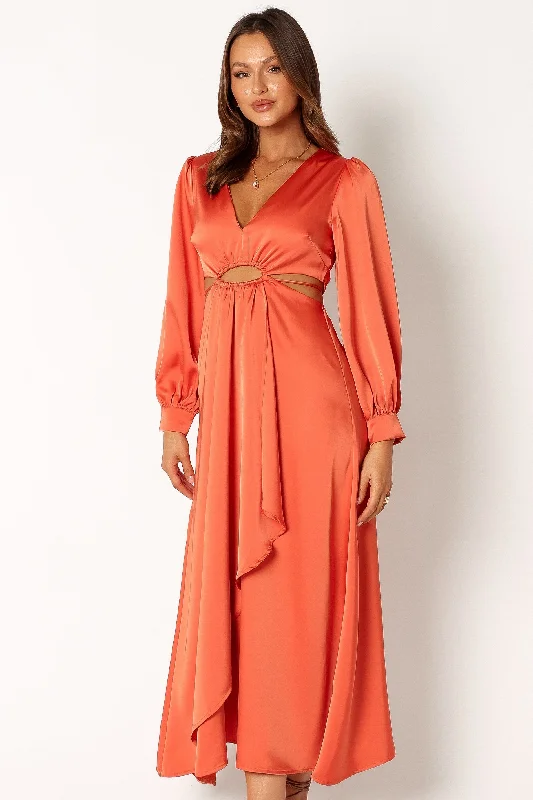 Peyton Long Sleeve Midi Dress - Orange Fashionable Wide Leg Midi Dress