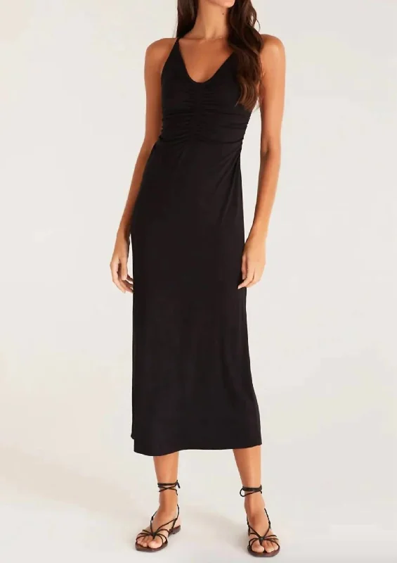 Positano Midi Dress In Black Trendy Shift Midi Dress