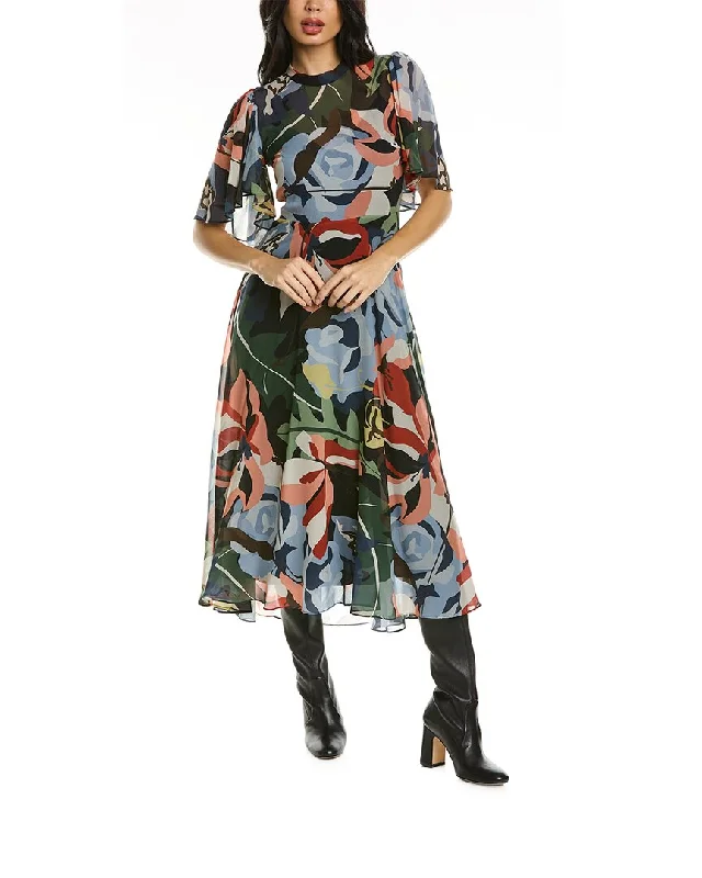 Rebecca Taylor Botanical Garden Silk-Blend Midi Dress Elegant Sleeveless Midi Dress