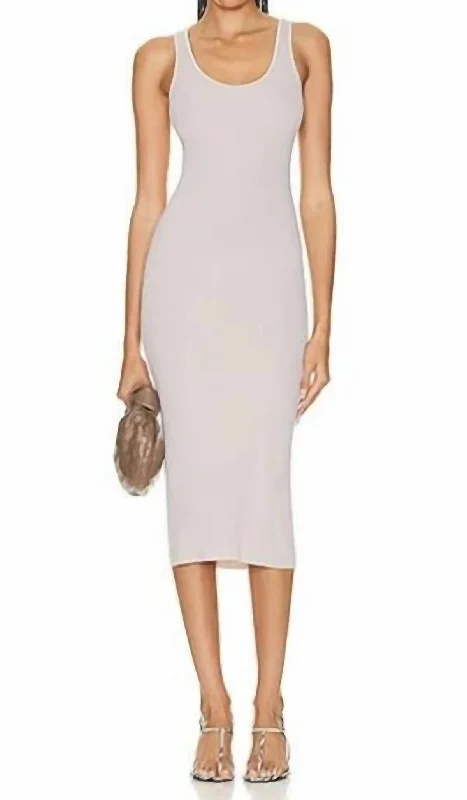 Silk Rib Tank Midi Dress In Quartz Stylish Button-Up Midi Dress