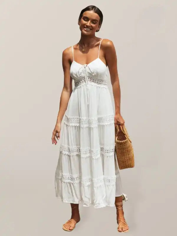 Women’s bohemian paneled lace midi dress Trendy A-Line Midi Dress