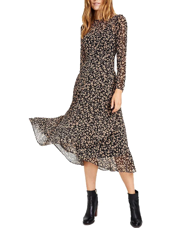 Womens Crossover-Hem Calf Midi Dress Comfortable Geometric Print Midi Dress