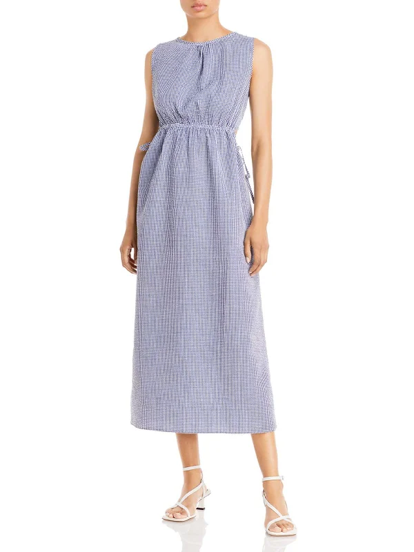 Womens Gingham Keyhole Midi Dress Cozy Knit Midi Dress