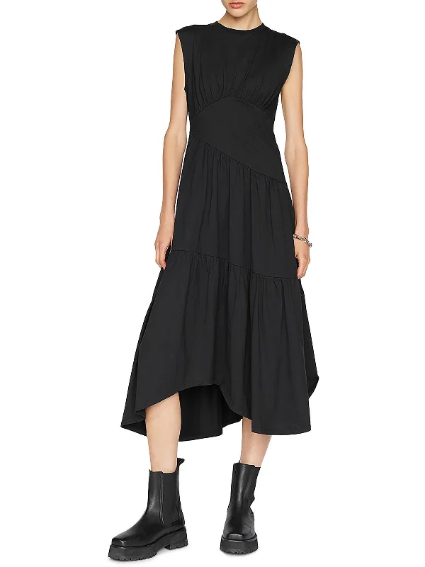 Womens Organic Cotton Mid-Calf Midi Dress Trendy Boho Midi Dress