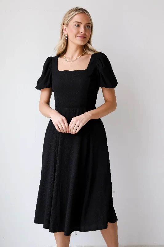 FINAL SALE - You're The One Black Midi Dress Stylish Cold Shoulder Midi Dress