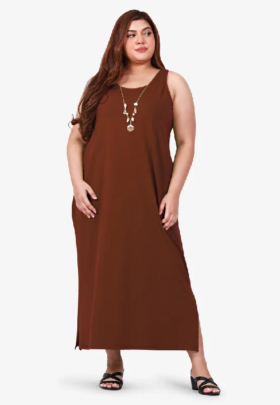 Marie Sleeveless Maxi Dress - Brown Fashionable Halter Neck Maxi Dress