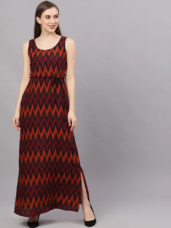 Women's  Black Printed Maxi Dress - AKS Trendy Floral Print Maxi Dress