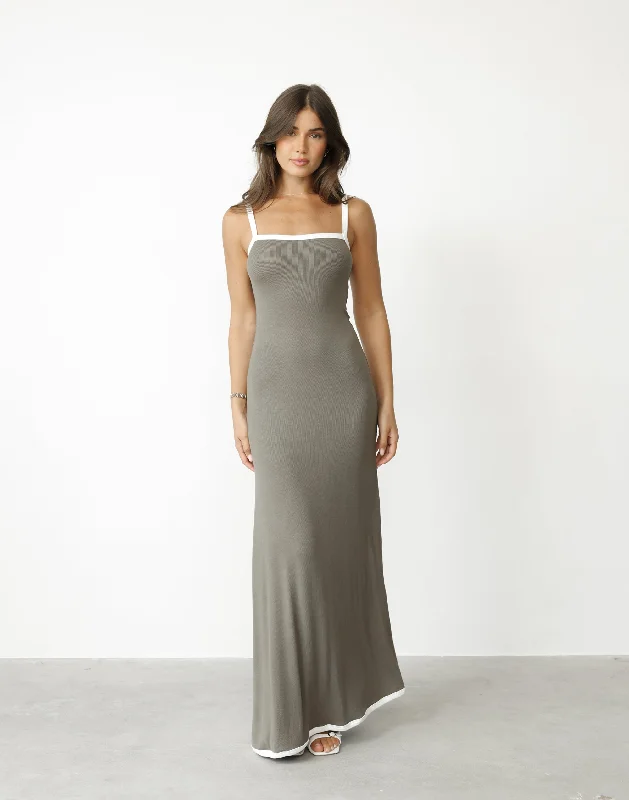 Amihan Maxi Dress (Khaki) Stylish Longline Maxi Dress