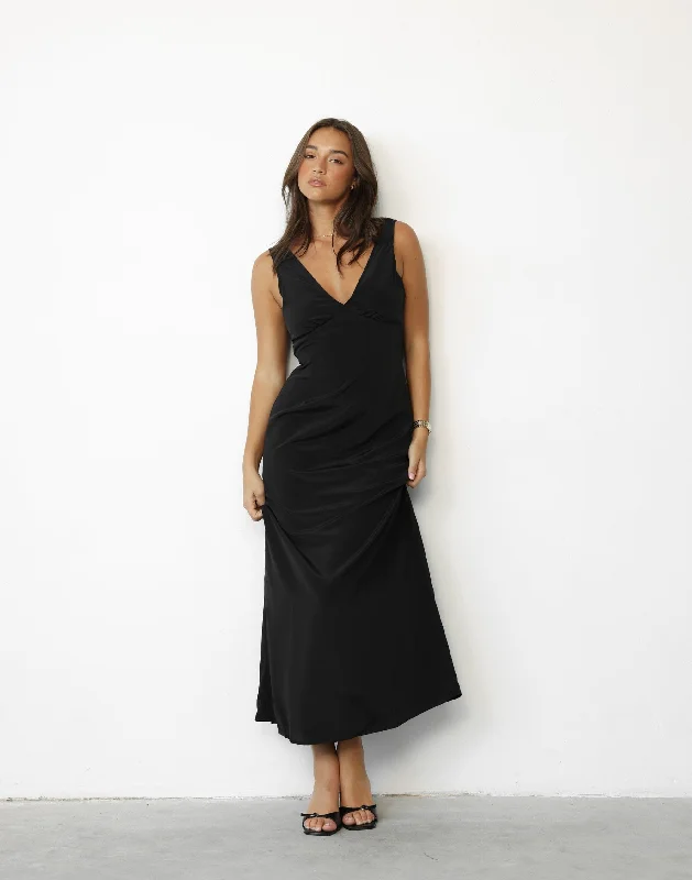 Arden Maxi Dress (Black) Fashionable Button-Down Maxi Dress