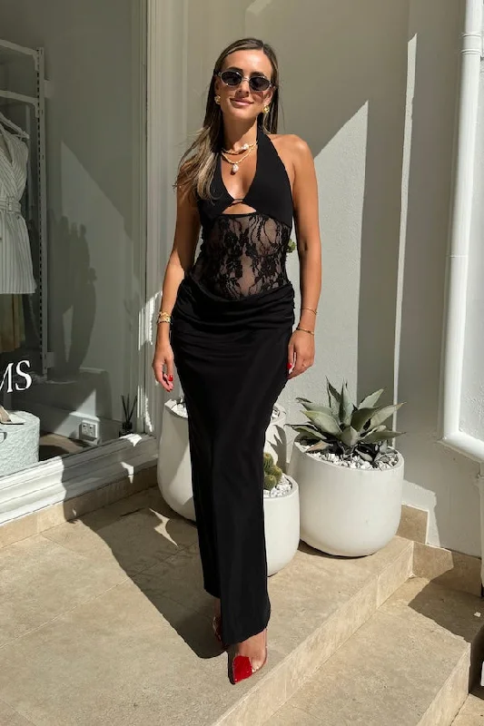 Miko Maxi Dress Black Elegant Maxi Dress with Ruffles