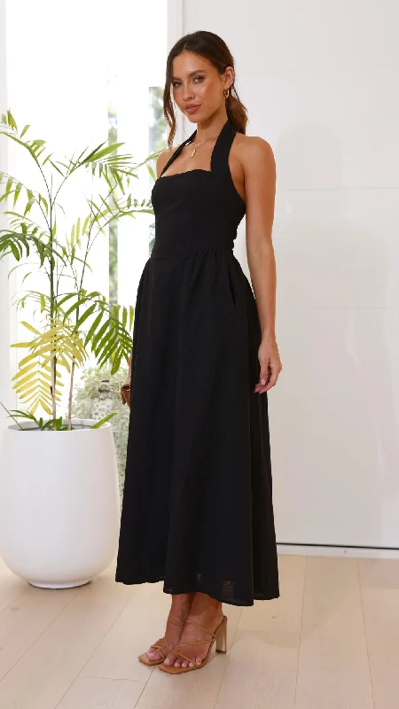 Caden Maxi Dress - Black Cozy Maxi Dress with Slit