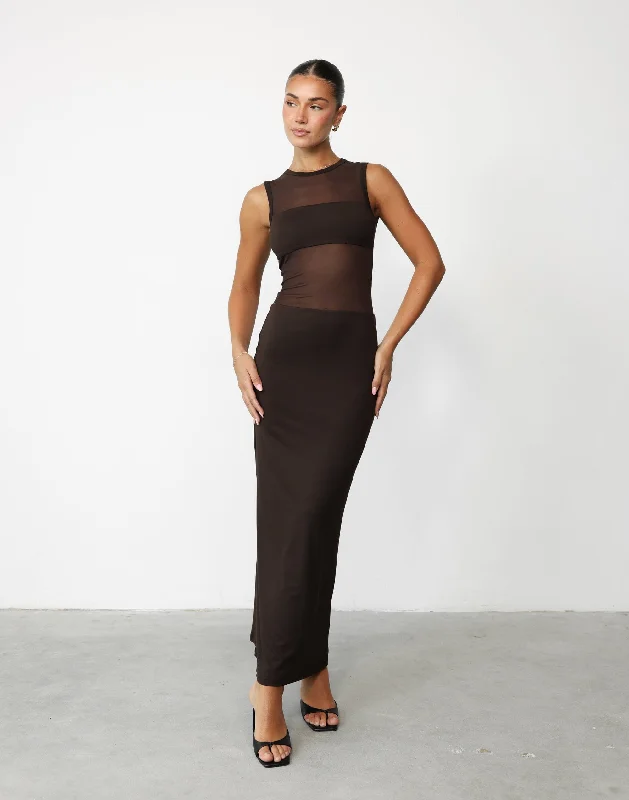 Cassius Maxi Dress (Chocolate) Stylish One-Shoulder Maxi Dress