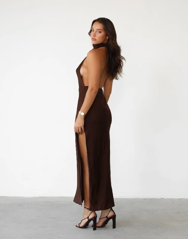 Clara Maxi Dress (Cocoa) Trendy Maxi Dress with Belt