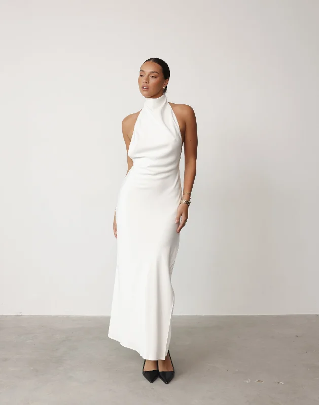 Clara Maxi Dress (White) Comfortable Maxi Dress with Belt