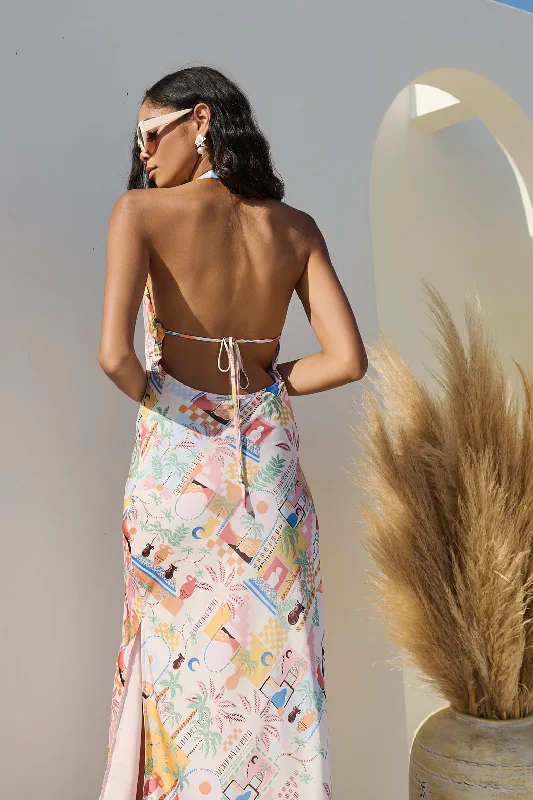 Down The Sunset Yuma Halter Maxi Dress Comfortable Satin Maxi Dress