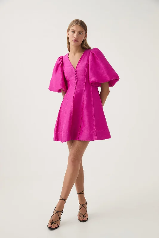 Dusk Puff Sleeve Mini Dress Cozy Satin Mini Dress