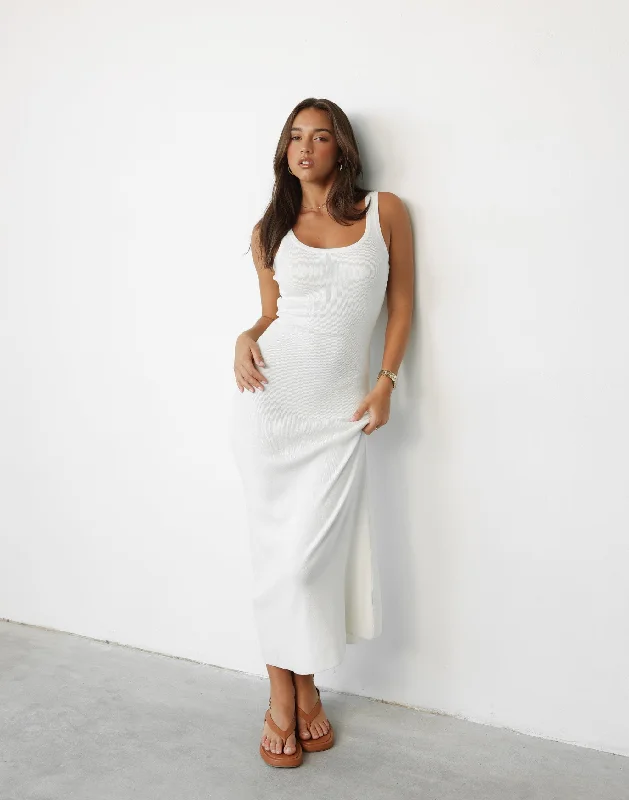 Enver Maxi Dress (Cream) Comfortable Plunging Neckline Maxi Dress