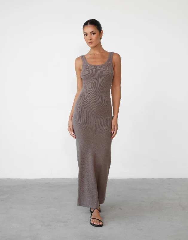 Enver Maxi Dress (Mushroom) Cozy Maxi Dress with Slit