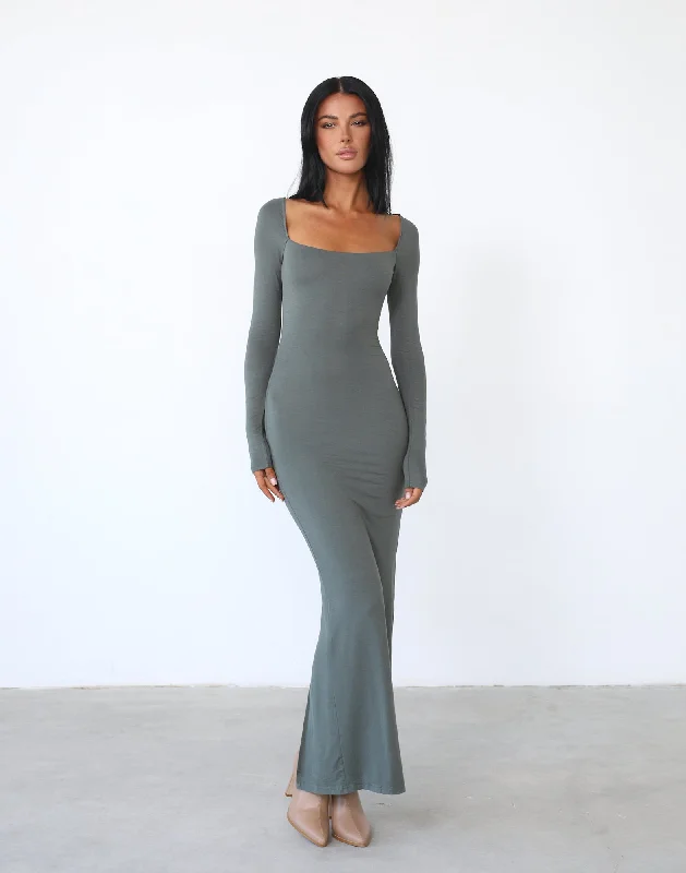 Eyes On Me Maxi Dress (Khaki) Trendy Fit-and-Flare Maxi Dress