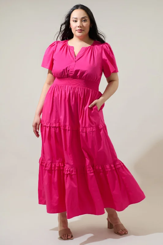 Fabia Palmer Poplin Tiered Maxi Dress Curve Comfortable Cotton Maxi Dress