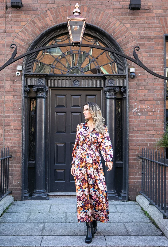 Floral Long Sleeve Maxi Dress Trendy Floral Print Maxi Dress