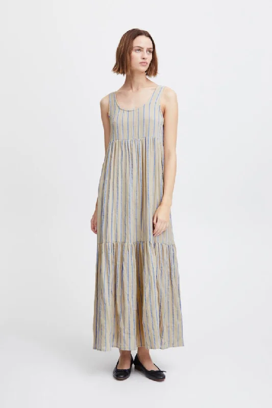 Foxa Striped Maxi Dress Elegant Pleated Maxi Dress