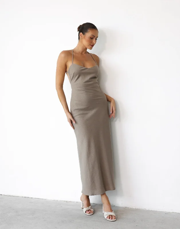 Haylie Linen Maxi Dress (Stone) Comfortable Cotton Maxi Dress