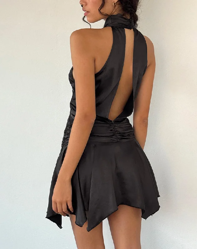 Hydri Satin Halterneck Mini Dress in Black Elegant Tulle Mini Dress