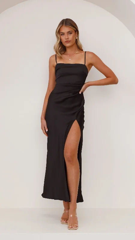 Ilana Maxi Dress - Black Fashionable High-Low Maxi Dress