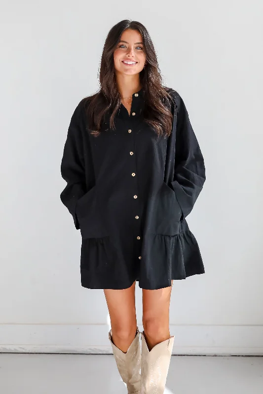 Instant Crush Black Button Front Mini Dress Casual Button-Up Mini Dress