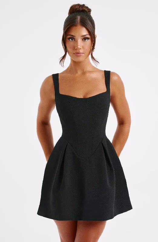 Janiyah Mini Dress - Black Fashionable Mini Dress with Pockets