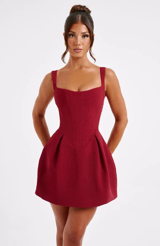 Janiyah Mini Dress - Wine Stylish Spaghetti Strap Mini Dress