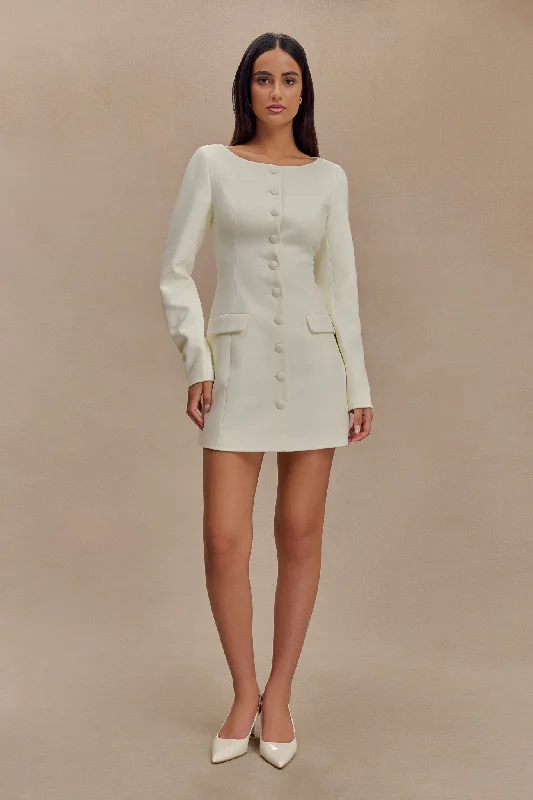 Jolie Boat Neck Suiting Mini Dress - Ivory Classic Floral Mini Dress