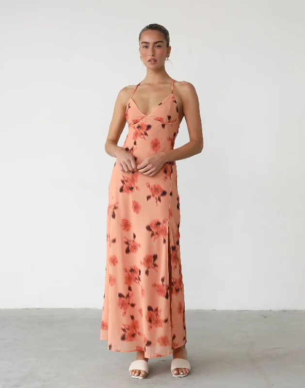 Josefa Maxi Dress (Orange Floral) Comfortable Flowy Maxi Dress