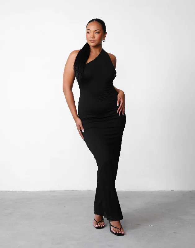 Keira Maxi Dress (Black) Comfortable Maxi Dress with Belt