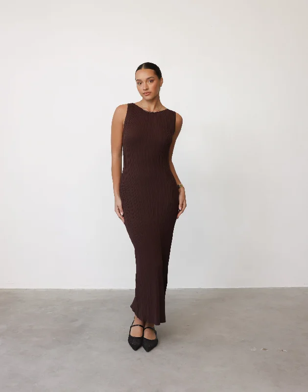 Kienna Maxi Dress (Cocoa) Comfortable Flowy Maxi Dress