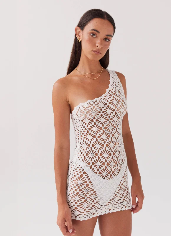 Linera Crochet Mini Dress - White Elegant Silk Mini Dress