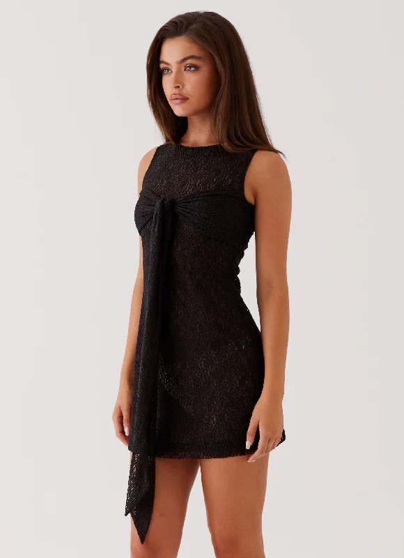 Midnight Muse Lace Mini Dress - Black Comfortable Boho Mini Dress