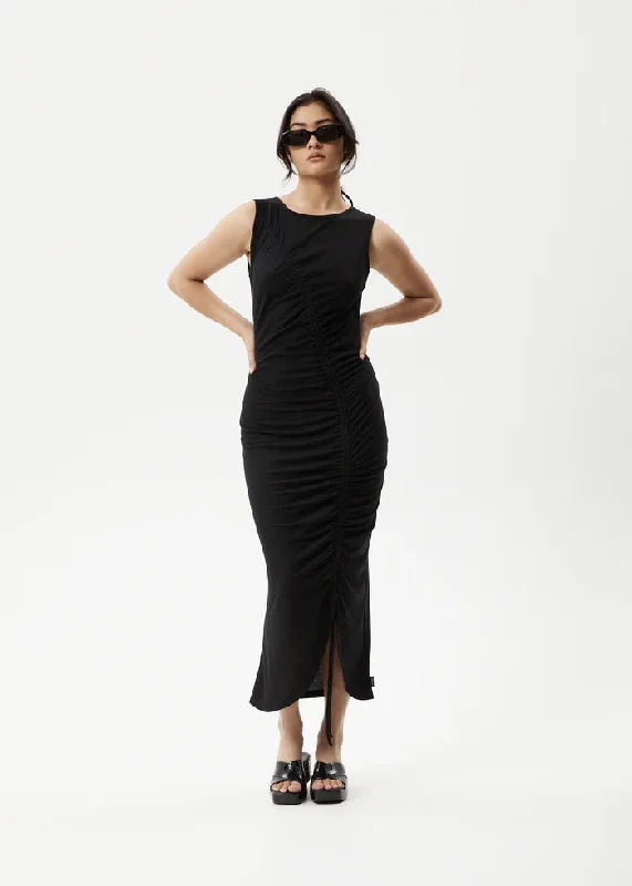 Mirage Bamboo Sheer Maxi Dress - Black Stylish Button-Up Maxi Dress