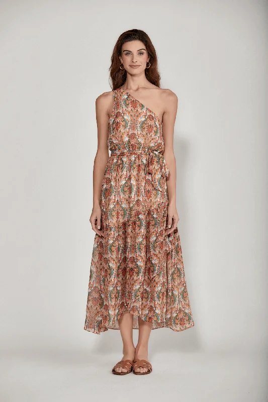 Molly Bracken One Shoulder Paisley Maxi Dress Fashionable Layered Maxi Dress