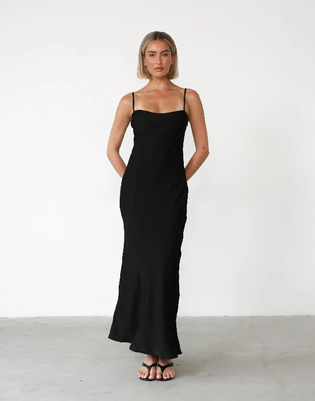 Mya Maxi Dress (Black) Elegant Velvet Maxi Dress