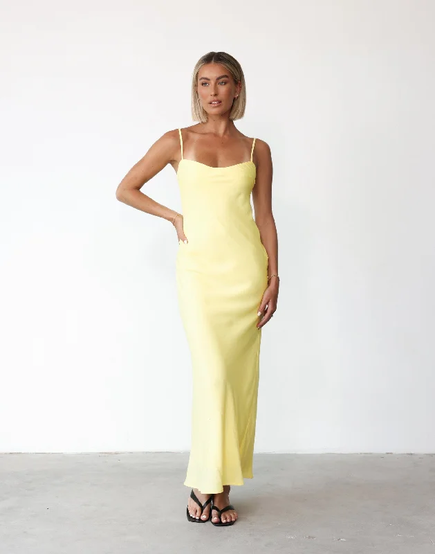 Mya Maxi Dress (Lemon) Fashionable Halter Neck Maxi Dress