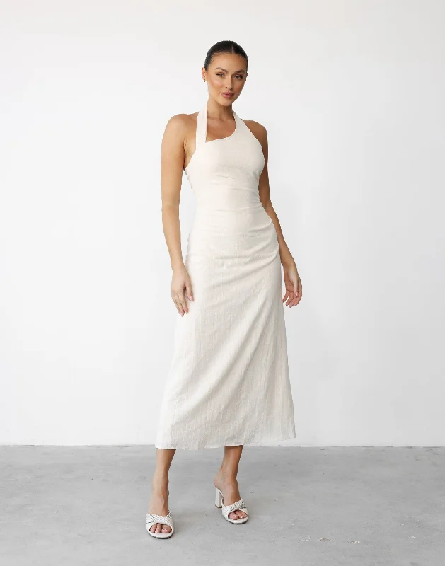 Nakia Maxi Dress (Beige) Stylish Off-Shoulder Maxi Dress