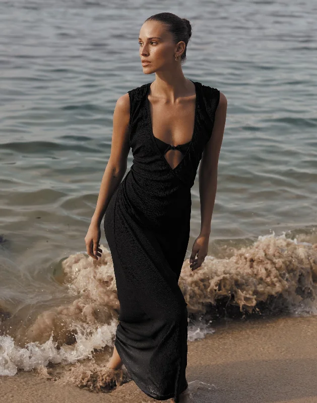 Nakuru Maxi Dress (Black) Chic Button-Up Maxi Dress