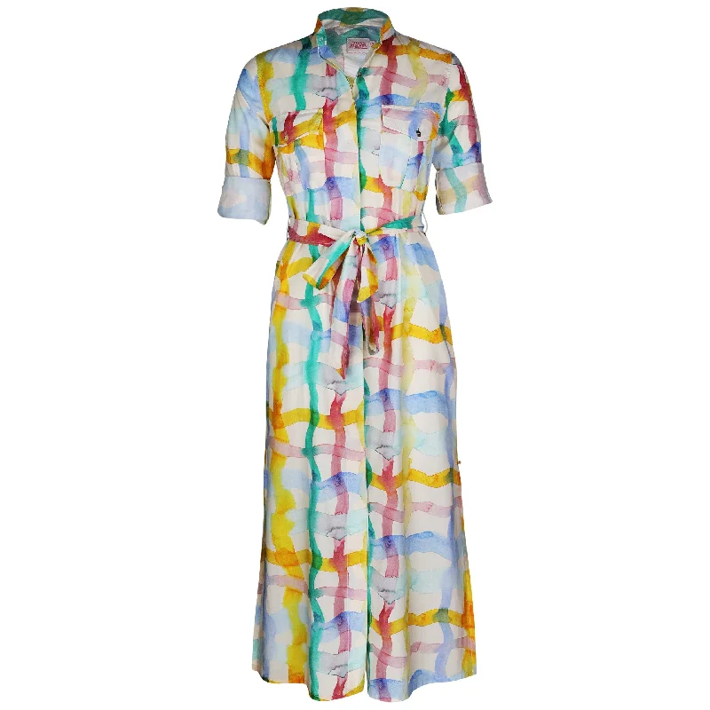 Nellie Safari Maxi Dress Watercolour Check Stylish Longline Maxi Dress